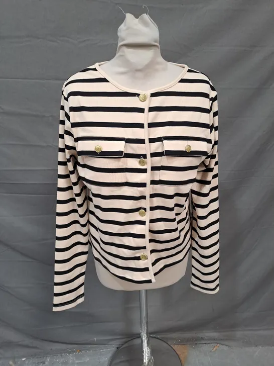 MNG CARDIGAN IN BLACK AND CREAM STRIPE SIZE M