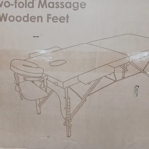 BOXED PORTABLE TWO FOLD MASSAGE TABLE WITH WOODEN FEET