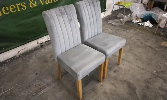 PAIR OF KENSINGTON LIGHT GREY VELVET DINING CHAIRS WITH OAK LEGS