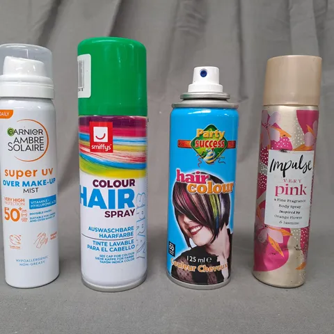 APPROXIMATELY 10 ASSORTED AEROSOL ITEMS IN INCLUDE OVER MAKE-UP MIST, COLOUR HAIR SPRAY, BODY SPRAY, ETC - COLLECTION ONLY