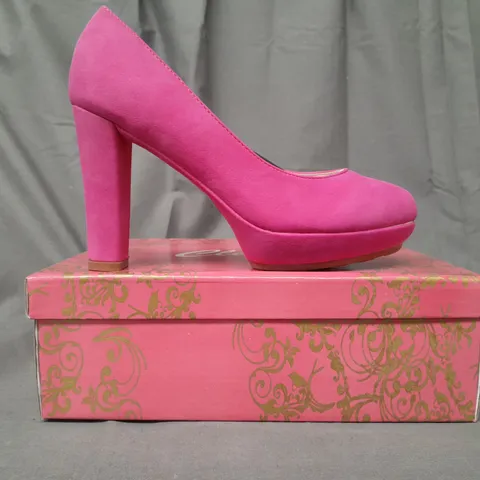 BOXED PAIR OF CLARA'S CLOSED TOE HIGH HEEL SHOES IN FUCHSIA 36
