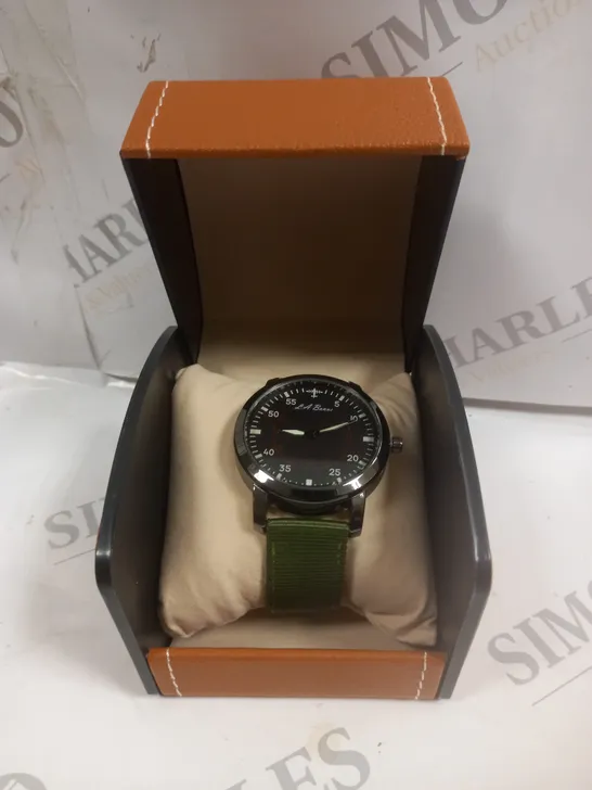 LA BANUS BLACK DIAL GREEN FABRIC STRAP WATCH 