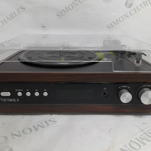 BOXED VICTROLA 3 IN 1 TURNTABLE IN MAHOGANY 
