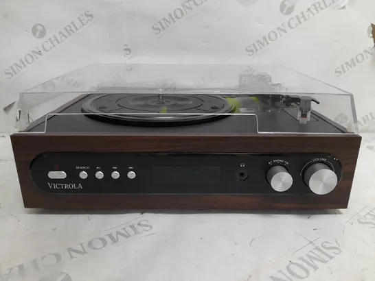 BOXED VICTROLA 3 IN 1 TURNTABLE IN MAHOGANY 