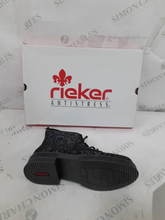 BOXED PAIR OF REIKER LACE UP BOOTS IN NAVY - SIZE 5