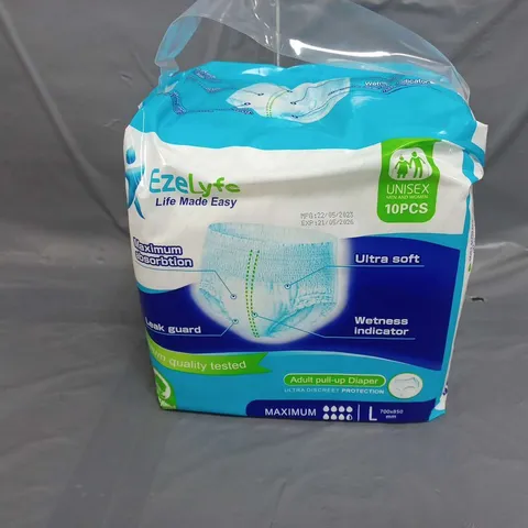 APPROXIMATELY 12 PACKS OF 10 PIECE EZELYFE ADULT PULL-UP DIAPER UNISEX 