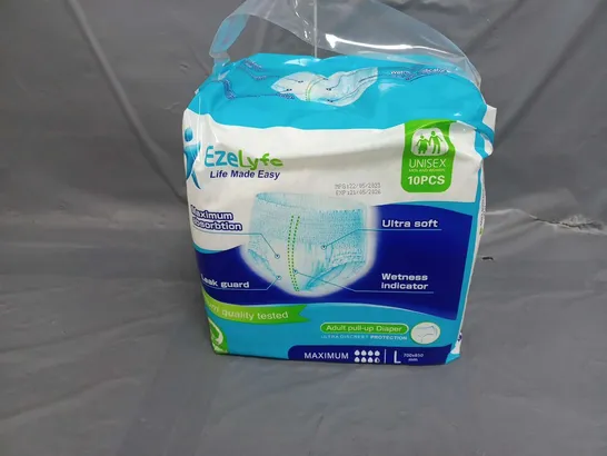 APPROXIMATELY 12 PACKS OF 10 PIECE EZELYFE ADULT PULL-UP DIAPER UNISEX 