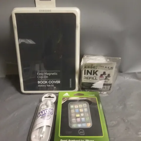 APPROXIMATELY 15 ELECTRICAL AND HOUSEHOLD ITEMS TO INCLUDE INK CARTRIDGES, EARPHONES AND PHONE AND TABLET COVERS