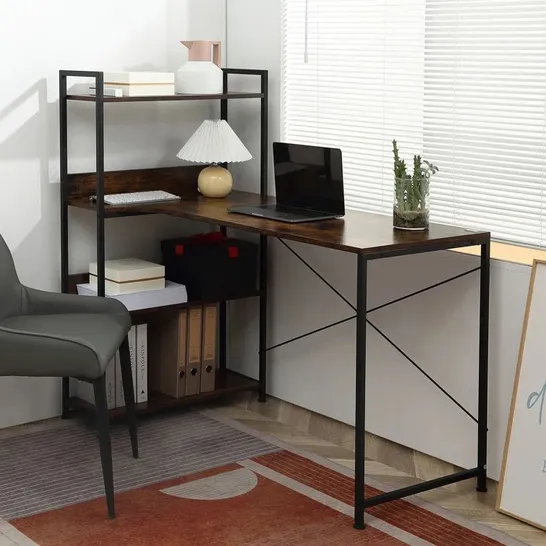 BOXED CRANDON METAL BASE WRITING DESK - BLACK FRAME, BROWN TOP (1 BOX)