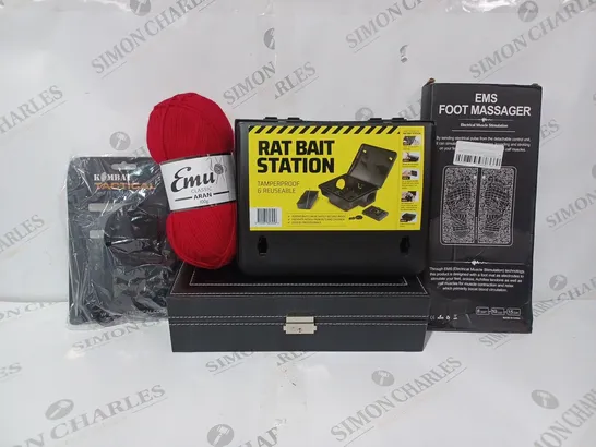 BOX OF APPROXIMATELY 12 ASSORTED ITEMS TO INCLUDE - RAT BAIT STATION - EMS FOOT MASSAGER - EMU CLASSIC ARAN ECT