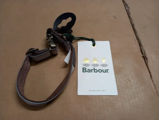 BARBOUR REFLECTIVE DOG COLLAR IN TAUPE/PINK TARTAN - S