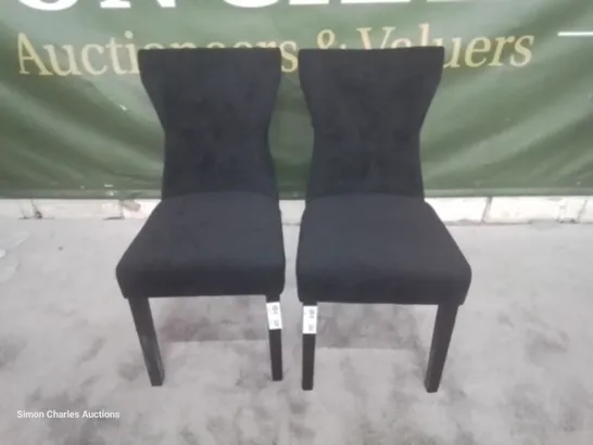 PAIR KENSINGTON BLACK VELVET BUTTONED BACK DINING CHAIRS BLACK LEGS