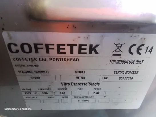 COFFETEK VITRO EXPRESSO SINGLE BEAN TO CUP & HOT DRINK DISPENCER