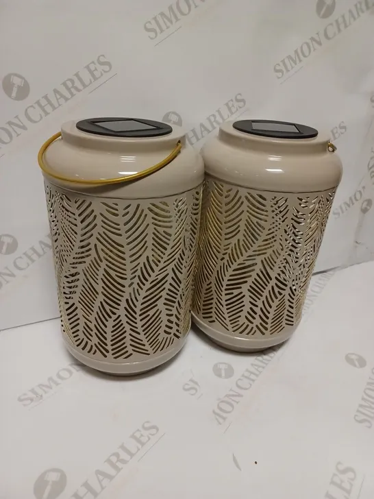 GARDEN REFLECTIONS SET OF 2 PATTERNED SOLAR LANTERNS, LEAF