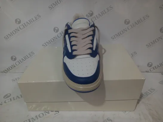 BOXED PAIR OF REPRESENT LEATHER TRAINERS IN WHITE/BLUE SIZE 13
