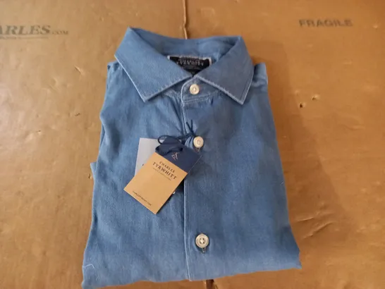 CHARLES TYRWITT BLUE PLAIN SLIM FIT DENIM SHIRT - L