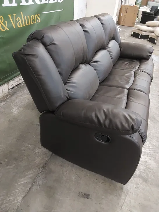 DESIGNER DAKOTA BROWN LEATHER 3 SEATER MANUAL RECLINER SOFA 