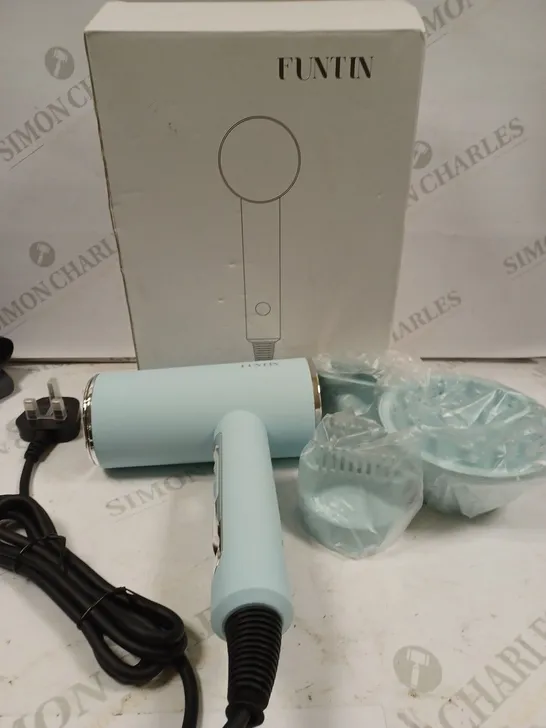 BOXED FUNTIN BLUE HAIR DRYER AND ACCESSORIES 