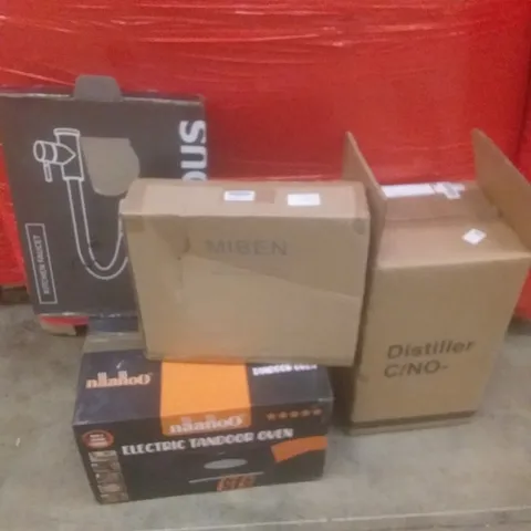 PALLET OF ASSORTED ITEMS INCLUDING ELECTRIC TANDOOR OVEN, DISTILLER, KITCHEN FAUCET 