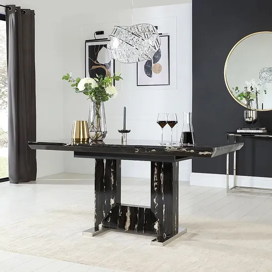 BOXED DESIGNER FLORENCE BLACK MARBLE 120-160CM EXTENDING DINING TABLE (2 BOXES)