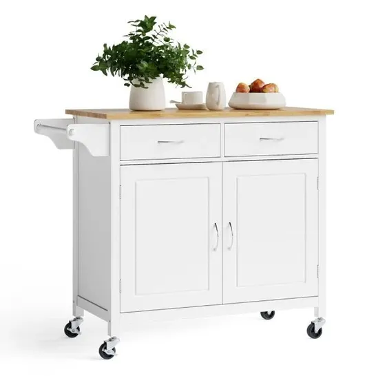 BOXED COSTWAY ROLLING KITCHEN ISLAND CART UTILITY SERVING CART WITH DRAWERS - WHITE