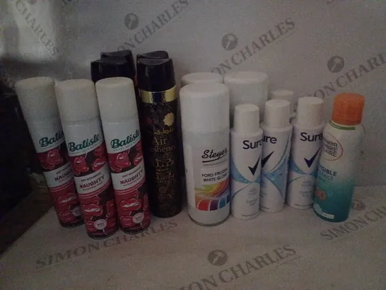 BOX OF HO7USEHOLD ITEMS TO INCLUDE BATISTE DRY SHAMPOO , STEYER FORD FROZEN WHITE GLOSS , ETC