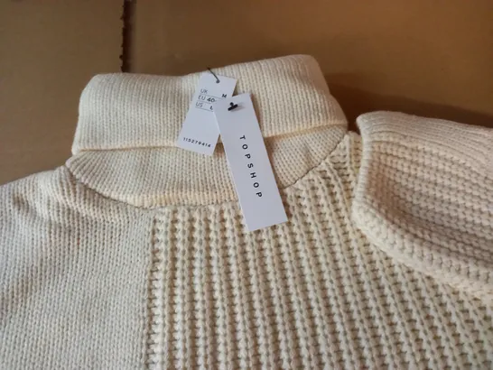 TOPSHOP CREAM KNITTED ROLL NECK JUMPER - UK M