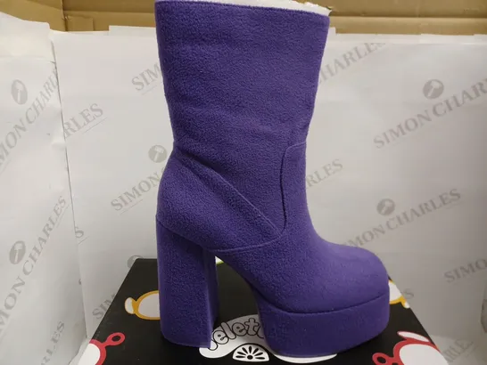 KOI VEGAN TELETUBBIES TINKY WINKY FLUFFY PLATFORM BOOTS - PURPLE SIZE 7