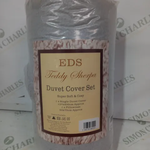 EDS TEDDY SHERPA SUPER SOFT & COSY DUVET COVER SET IN GREY/SILVER COLOUR - SINGLE