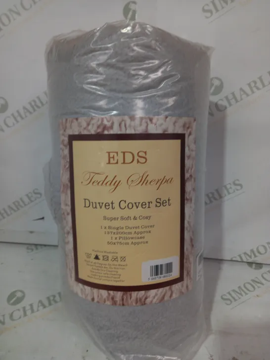 EDS TEDDY SHERPA SUPER SOFT & COSY DUVET COVER SET IN GREY/SILVER COLOUR - SINGLE