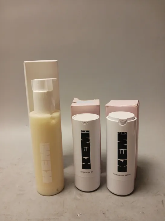 KEM SKINCARE LOT OF 3 PRODUCTS TO INCLUDE - HYDRA GLOW SERUM - ULTRA GLOW OIL - SUPER SKIN CLEANSER