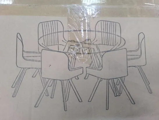 BOXED TRIPLO ROUND DINING TABLE & 6 CHAIRS (4 BOXES)