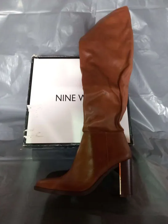 BOXED NINE WEST TAN LEATHER LADIES BOOTS SIZE 5