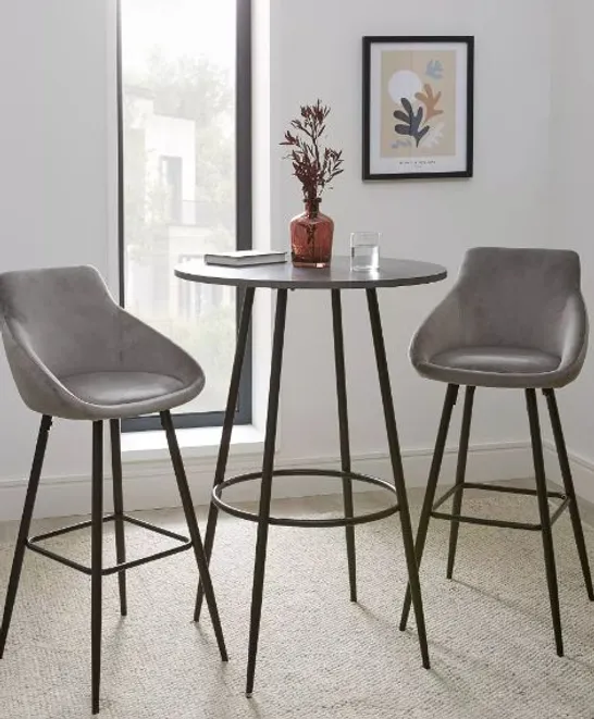 BOXED DALIA HIGH BAR TABLE AND TWO STOOLS - GREY