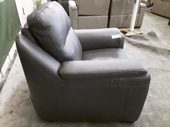 QUALITY ITALIAN DESIGNER PARMA NEW ELECTRIC RECLINER CHAIR -  DARK GREY LEATHER