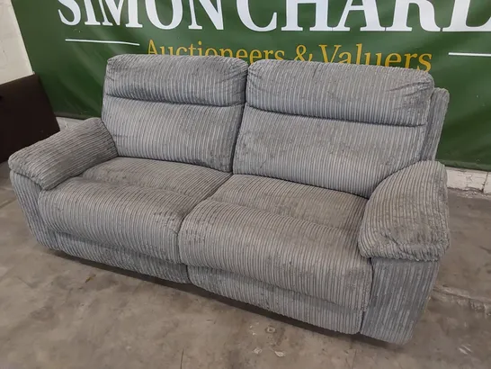 DESIGNER MANUAL RECLINING GREY FABRIC UPHOLSTERED 3 SEATER SOFA