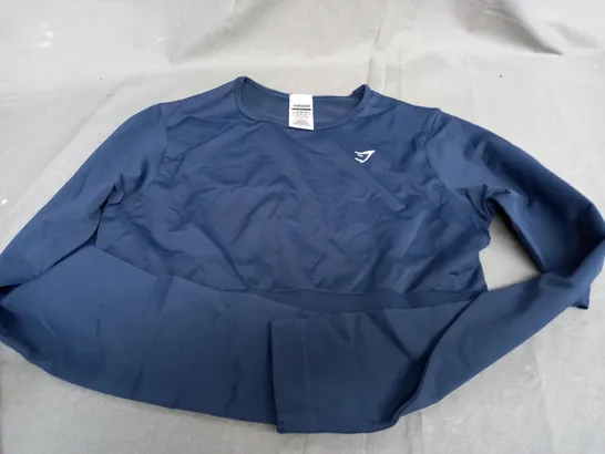 GYMSHARK CROPPED NAVY LONG SLEEVE TOP - LARGE