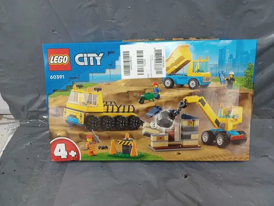 BOXED LEGO CITY CONSTRUCTION TRUCKS AND WRECKING BALL CRANE SET - 60391