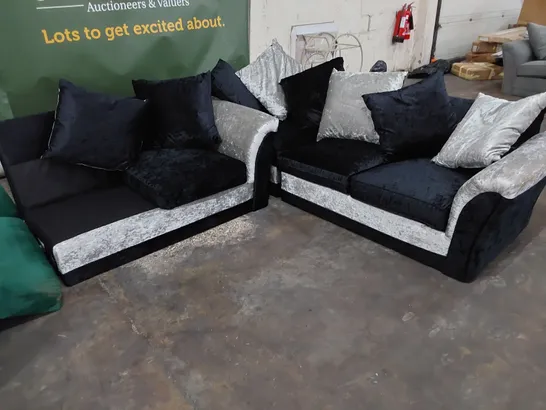 THREE CORNER GROUP SECTIONS BLACK/SILVER CRUSHED VELVET 