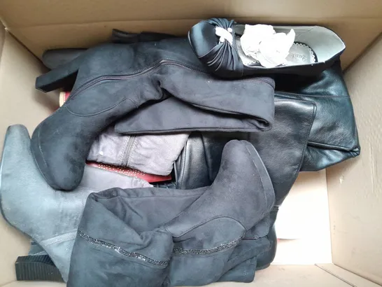 BOX OF APPROXIMATELY 10 ASSORTED PAIRS OF SHOES IN VARIOUS SIZES, COLOURS AND STYLES