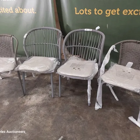 TWO PAIRS OF METAL FRAMED PATIO ARMCHAIRS