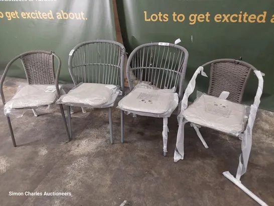 TWO PAIRS OF METAL FRAMED PATIO ARMCHAIRS