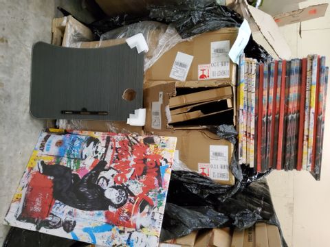PALLET CONTAINING, ASSORTED UNFRAMED PRINTS, MULTI USE BED TABLES 