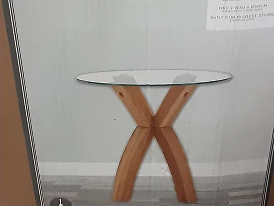 BOXED XAVI SIDE TABLE IN OAK AND GLASS , H60 X W80 X D50CM 