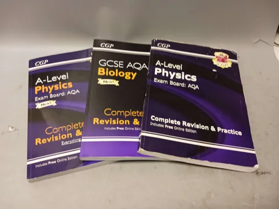 LOT OF 3 CGP GCSE BIOLOGY AND 2 X A LEVEL PHYSICS REVISION AND PRACTICE BOOKS