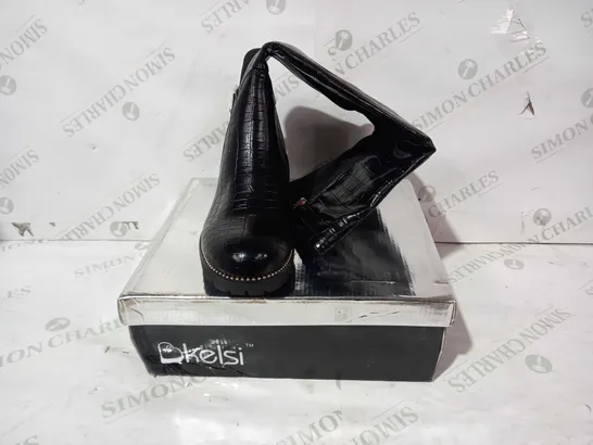 BOXED PAIR OF KELSIE LEATHER HIGH BOOTS IN BLACK UK SIZE 6