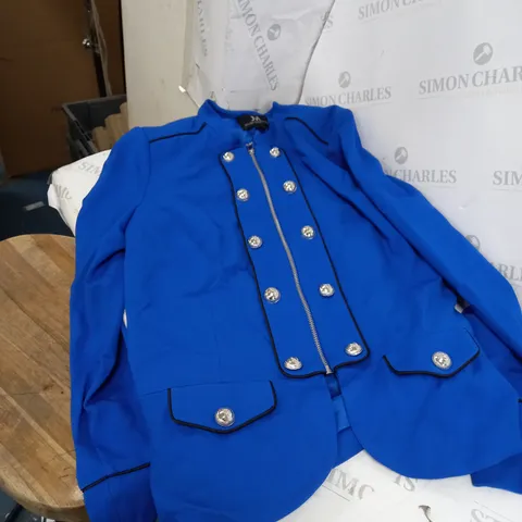 BLUE JULIEN MACDONALD CASUAL JACKET WITH SILVER STYLE BUTTONS SIZE 12