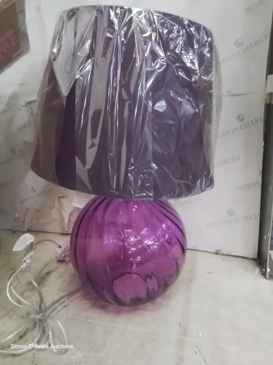 BOXED DESIGNER ELISE GLASS TABLE LAMP & SHADE PURPLE