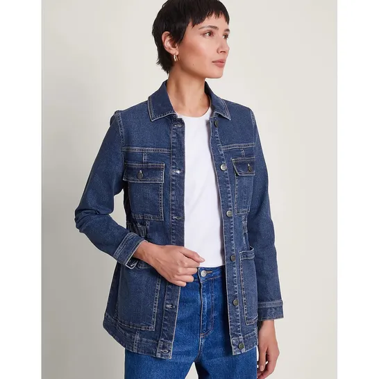 MONSOON MELANIE PATCH POCKET LONGER LINE JACKET- DENIM BLUE SIZE MEDIUM