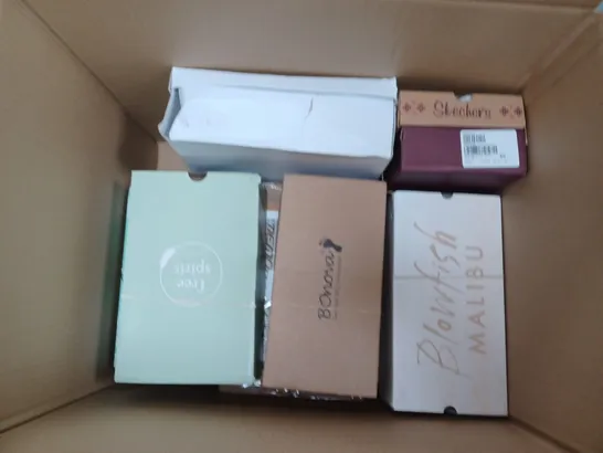 BOX OF APPROX. 10 PAIRS OF SHOES IN DIFFERENT SIZES AND DESIGNS  